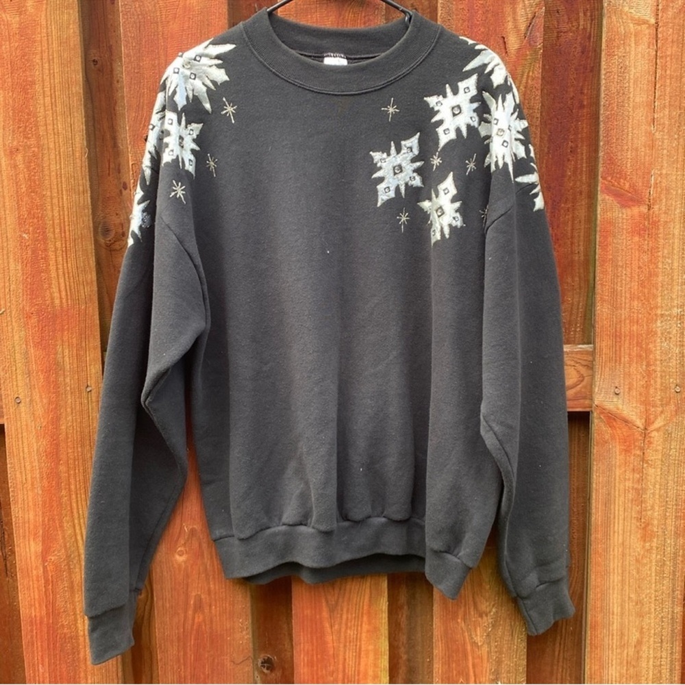 Vintage Fruit of the Loom Snowflake Sweatshirt Made in USA Black XL
